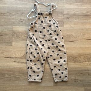 Zara Kids Tan Overalls with Black Polka Dots
